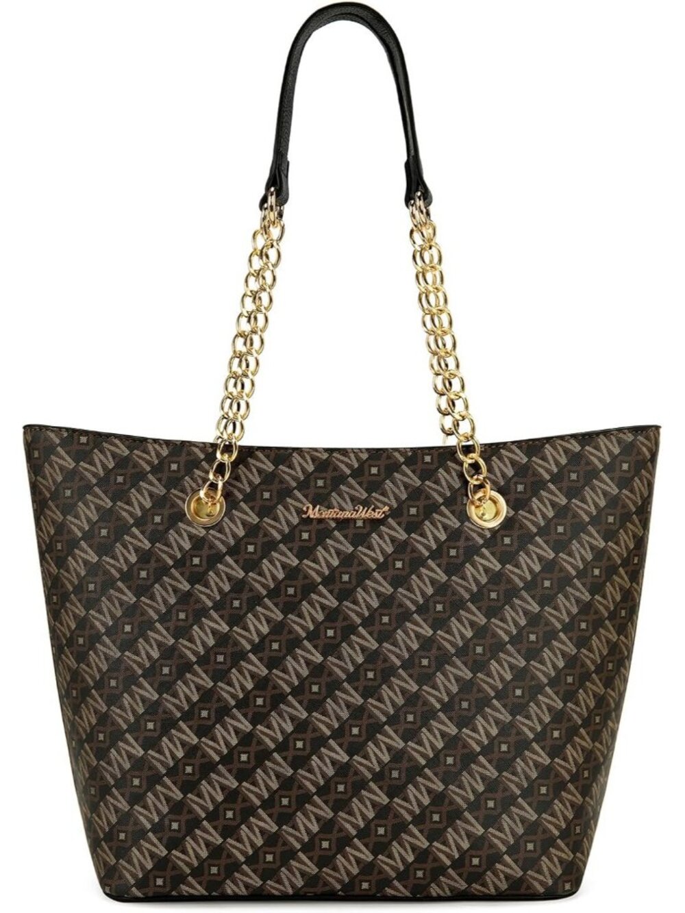 Women Monogram Coffe Vegan Leather Tote Satchel Handbag Top Handle Crossbody Bag